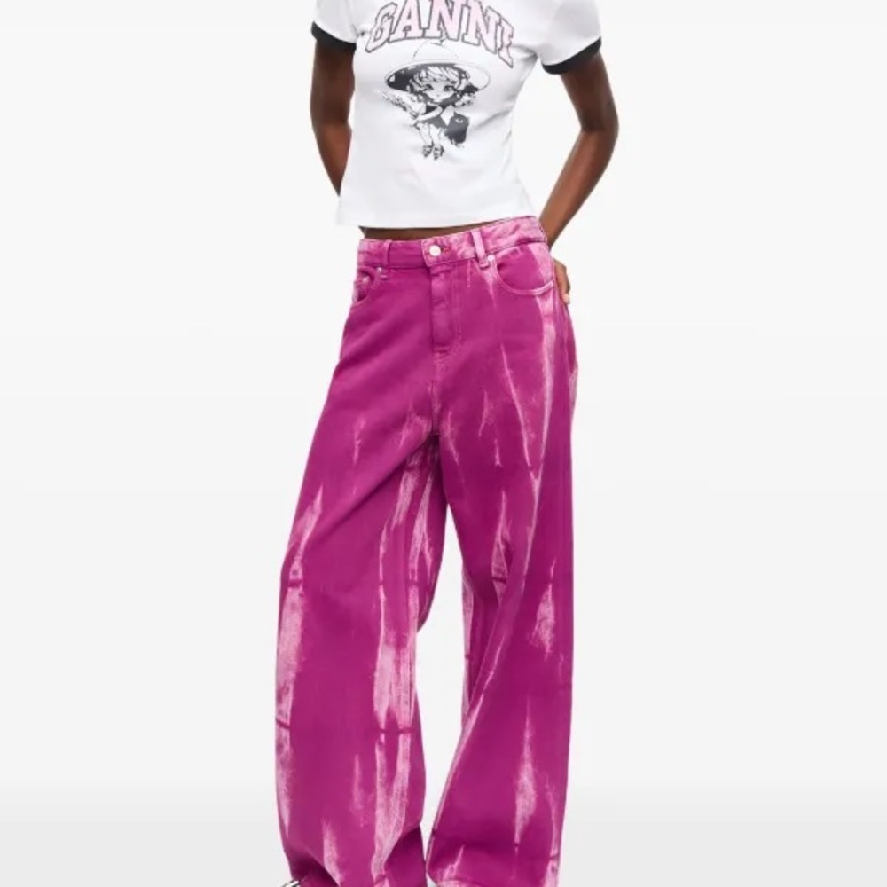 Ganni Pink Tie-Dye Flare Jeans